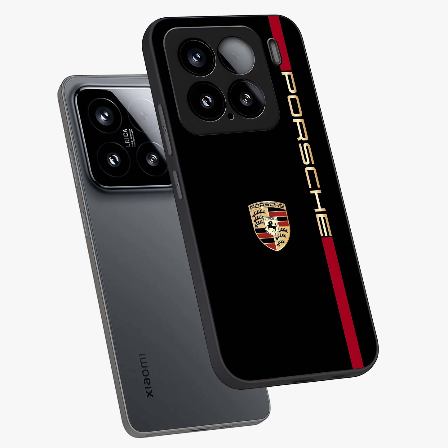 Black Minimal Porsche Glass Case displayed in angled mockup highlighting modern minimal car illustration and clean aesthetic design.