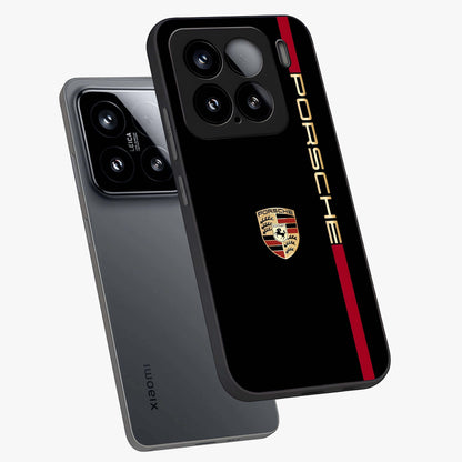 Black Minimal Porsche Glass Case displayed in angled mockup highlighting modern minimal car illustration and clean aesthetic design.