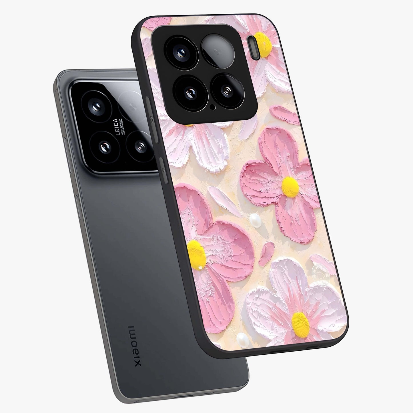 Blush Bloom Texture Glass Case displayed in angled mockup highlighting subtle bloom pattern with aesthetic pastel design.