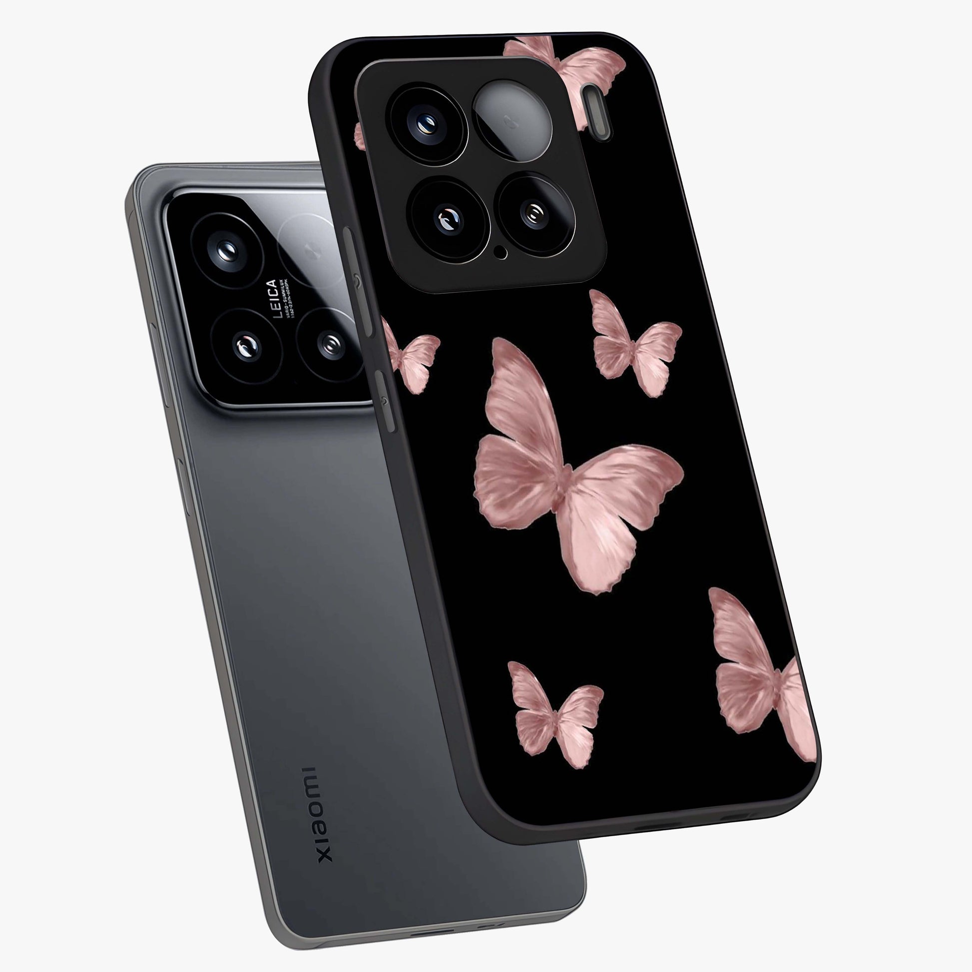 Butterfly Pattern Glass Case displayed in angled mockup highlighting delicate butterfly design and aesthetic pattern style.
