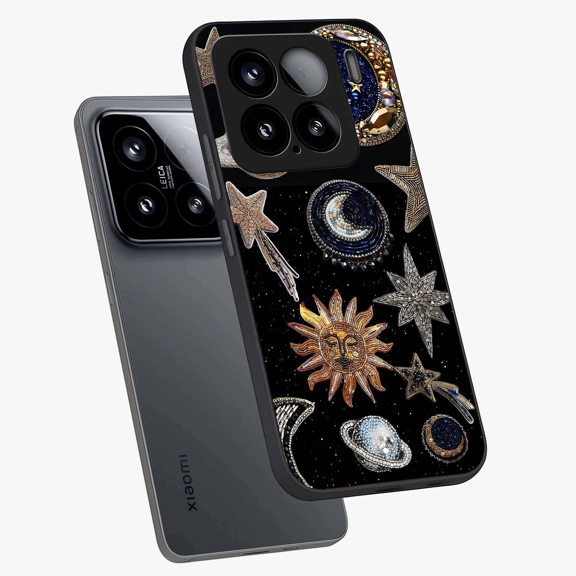 Celestial Gem Constellations Glass Case displayed in angled mockup highlighting gemstone inspired constellation design.