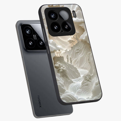 Celestial Origami Glass Case displayed in angled mockup highlighting geometric origami design with cosmic aesthetic theme.