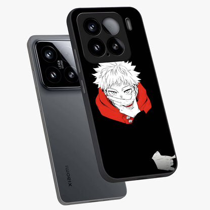 Crimson Chaos Smile Glass Case displayed in angled mockup highlighting edgy crimson smile design with graphic aesthetic.