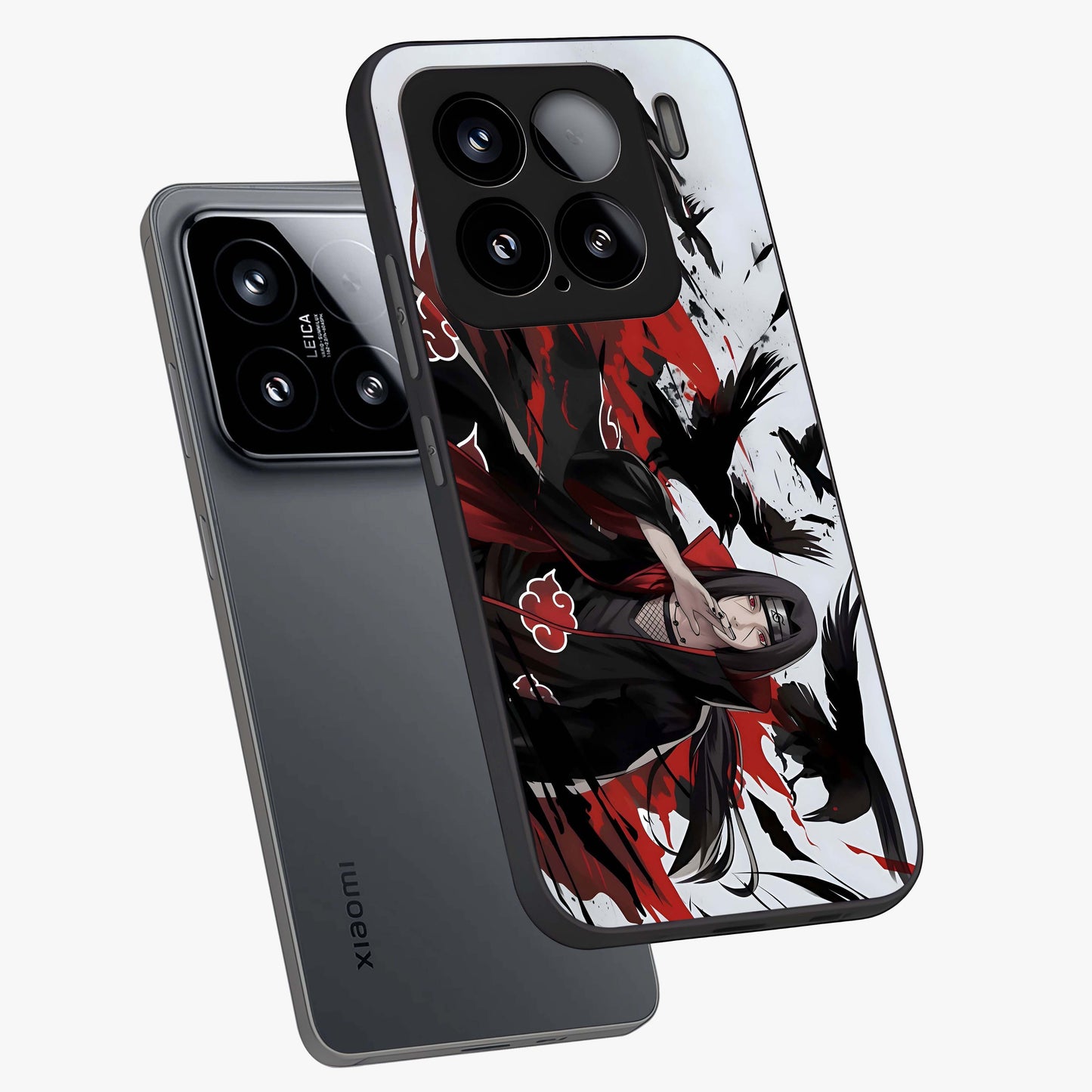 Crimson Crow Illusion Glass Case displayed in angled mockup highlighting mysterious crow graphic with dark aesthetic style.