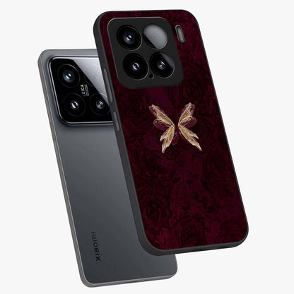Crimson Fade Butterfly Glass Case displayed in angled mockup highlighting elegant butterfly design with crimson gradient aesthetic.