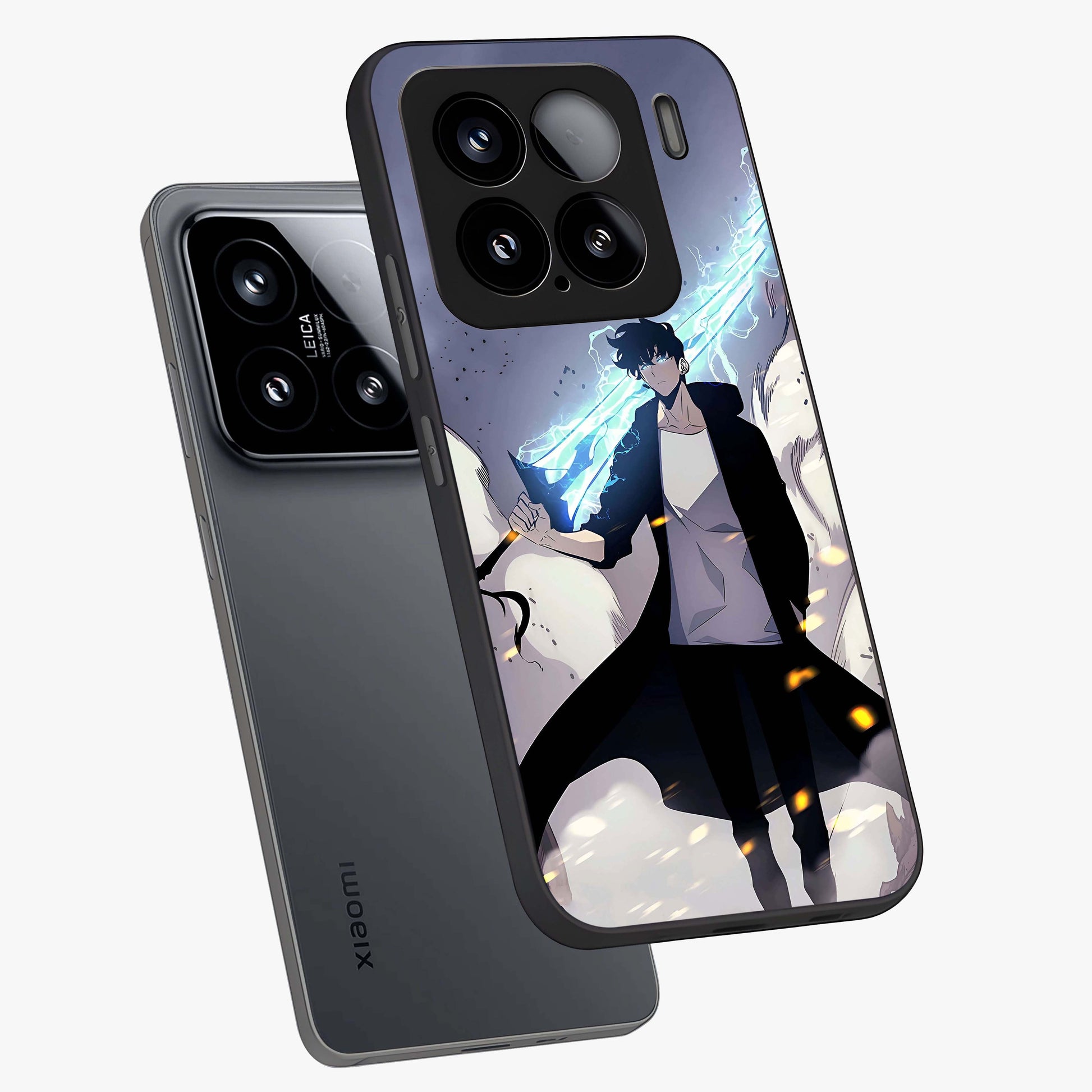 Dark Lightning Anime Warrior Glass Case displayed in angled mockup highlighting powerful lightning themed anime illustration.