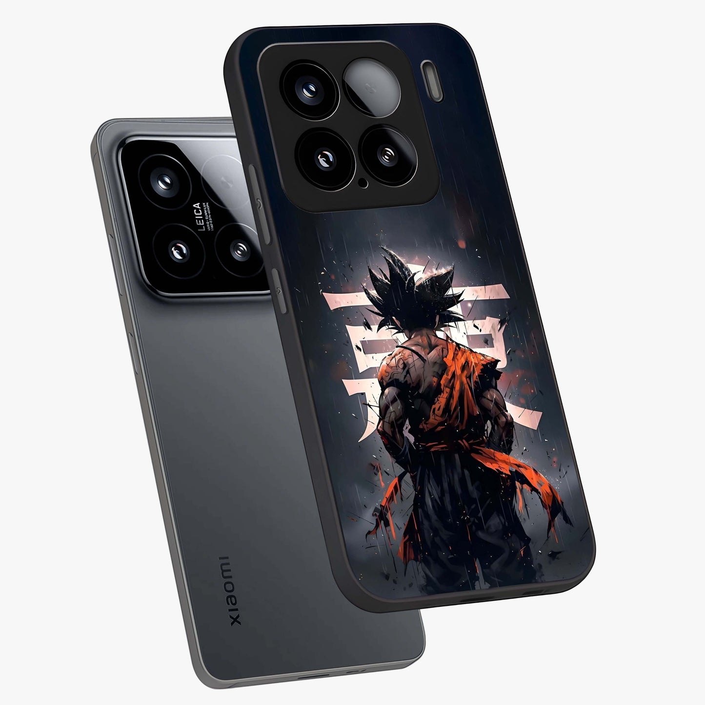 Dark Warrior In Rain Glass Case displayed in angled mockup highlighting dramatic warrior illustration with dark rain aesthetic.