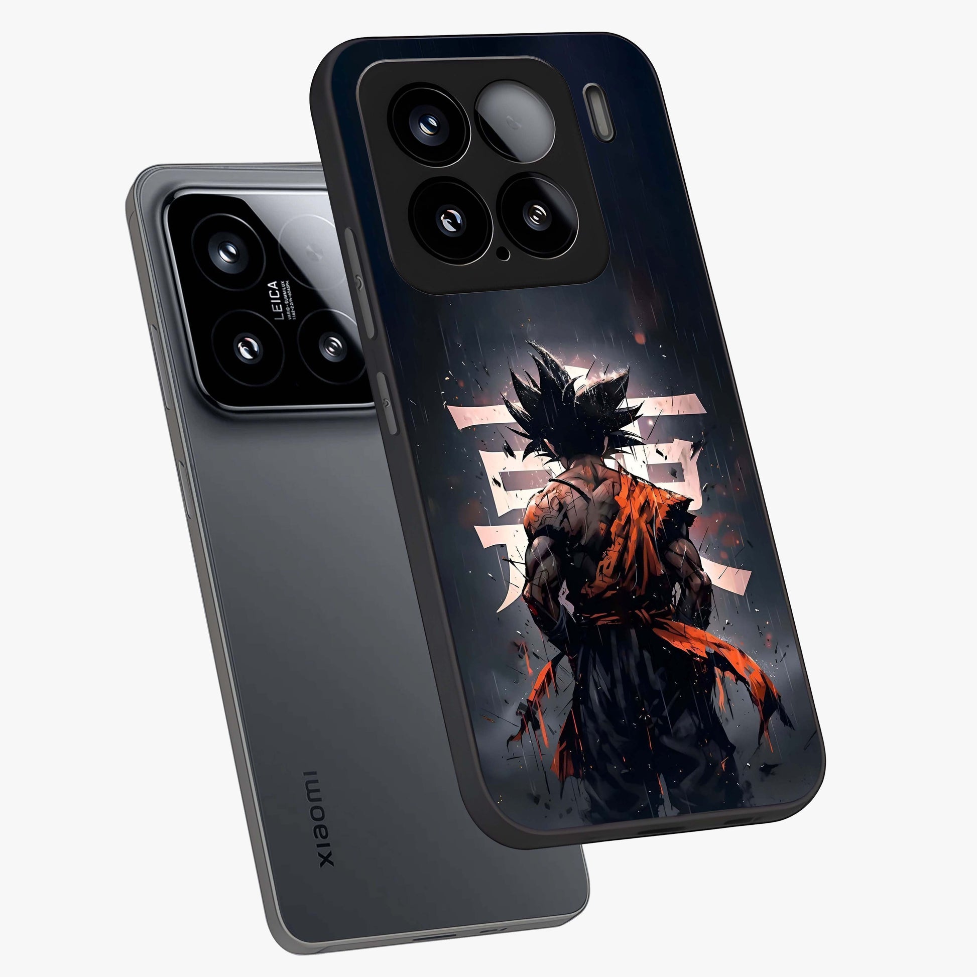 Dark Warrior In Rain Glass Case displayed in angled mockup highlighting dramatic warrior illustration with dark rain aesthetic.