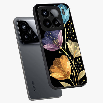 Delicate Multicolor Flowers Glass Case displayed in angled mockup highlighting colorful flower pattern with soft aesthetic style.