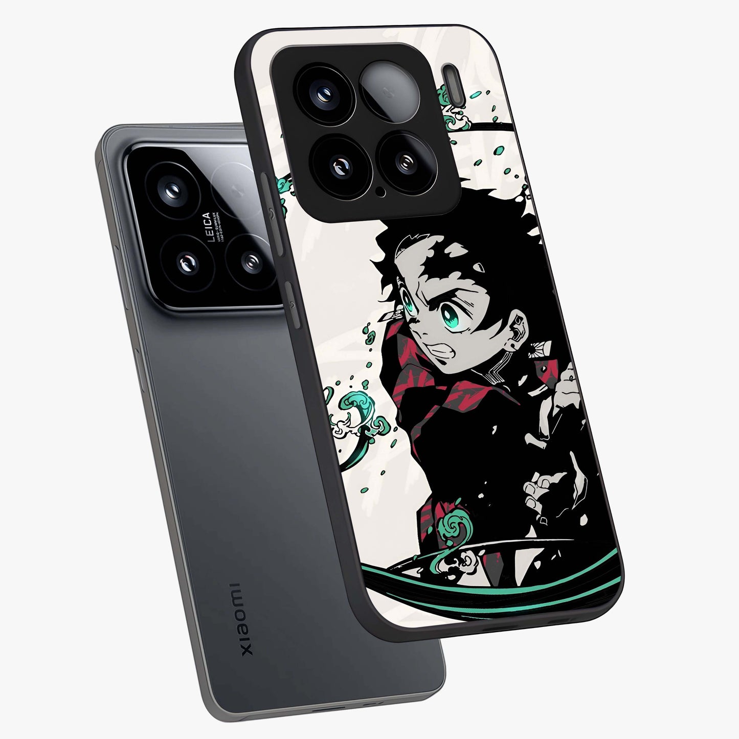 Demon Slayer Glass Case displayed in angled mockup highlighting dramatic anime character design with action aesthetic.