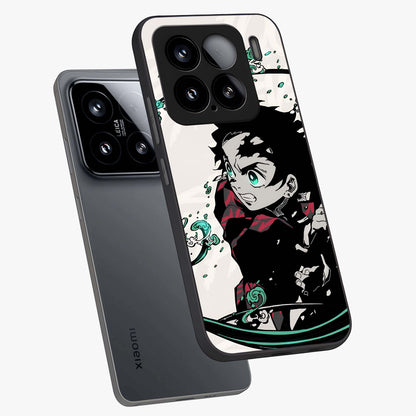 Demon Slayer Glass Case displayed in angled mockup highlighting dramatic anime character design with action aesthetic.