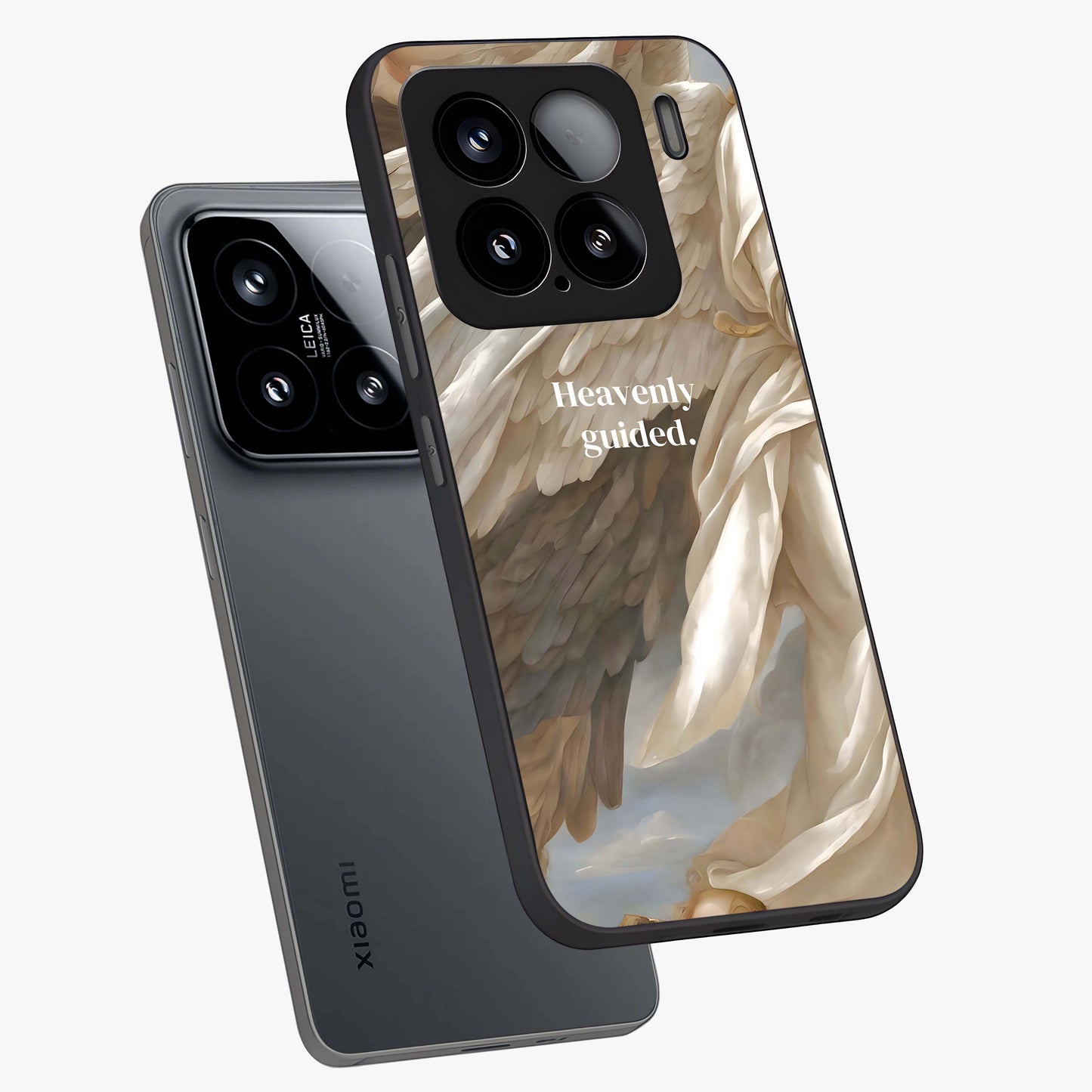 Divine Winged Grace Glass Case displayed in angled mockup highlighting graceful wing design with divine aesthetic style.