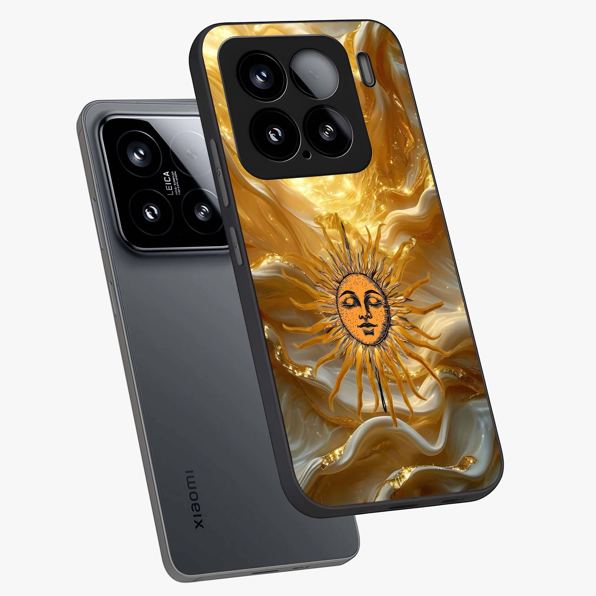 Eternal Golden Glow Glass Case displayed in angled mockup highlighting glowing golden aesthetic design with elegant style.