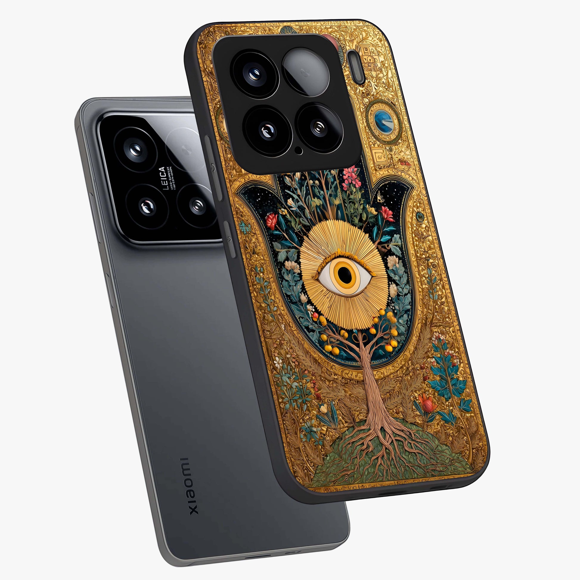 Ethereal Evil Eye Glass Case displayed in angled mockup highlighting protective evil eye symbol with spiritual aesthetic design.