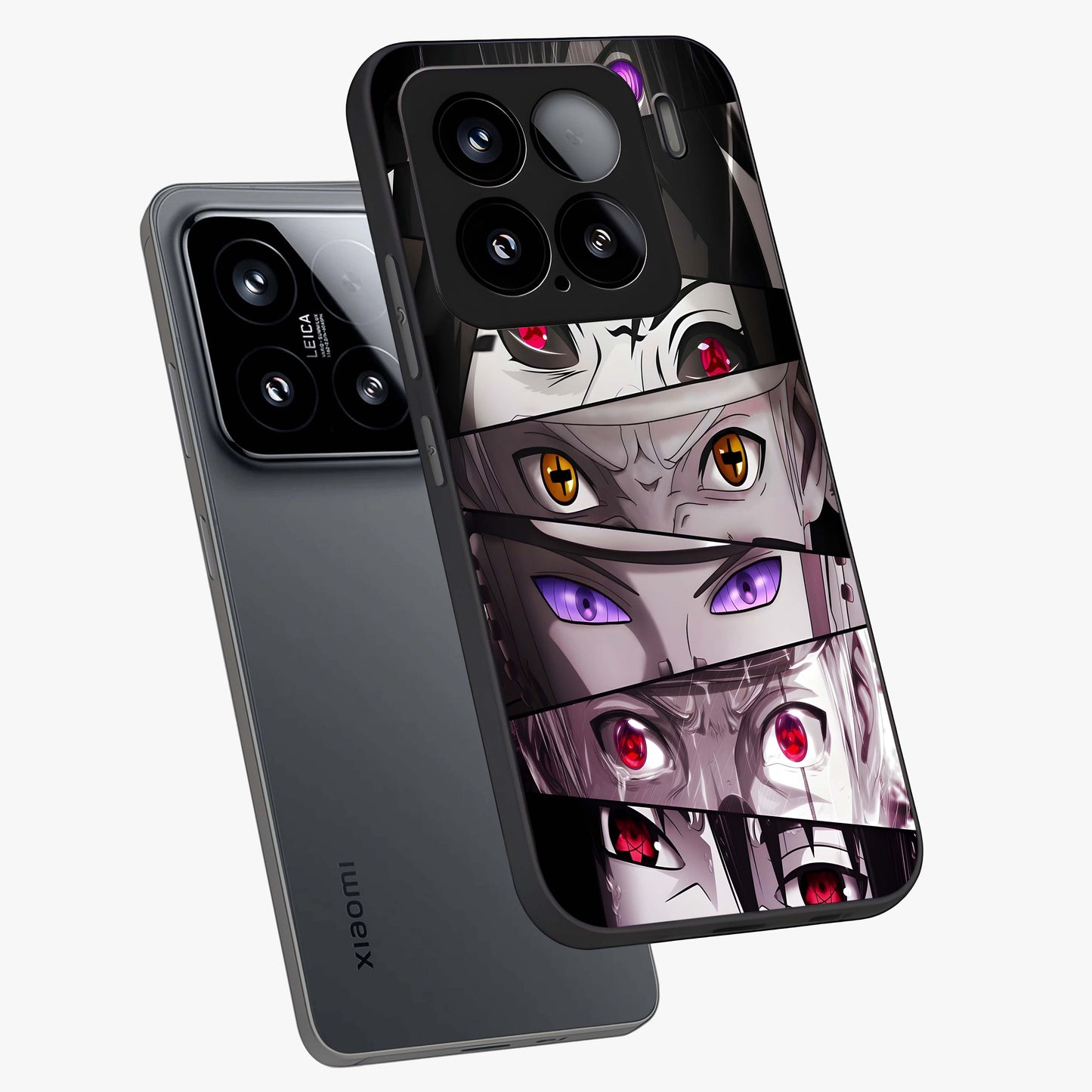 Eyes of Destiny Glass Case displayed in angled mockup highlighting bold eye illustration with mystical aesthetic style.