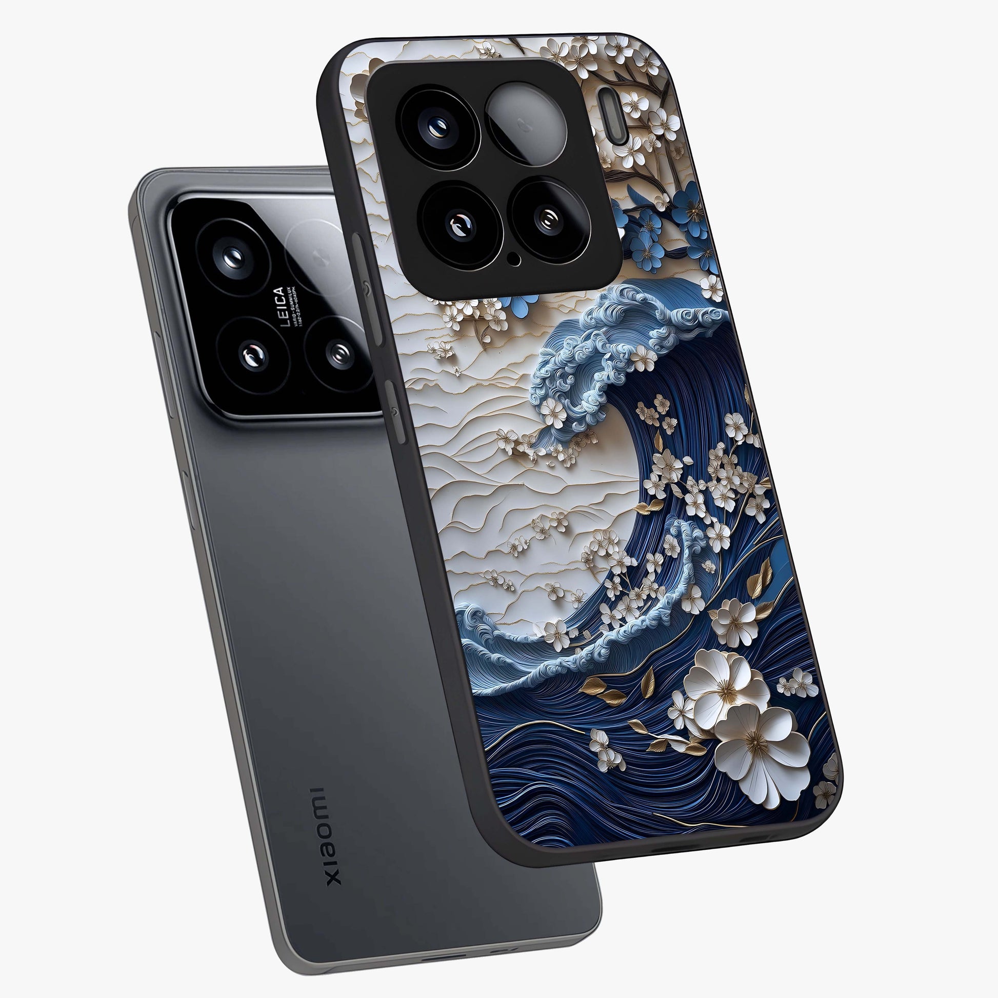 Floral Wave Origami Glass Case displayed in angled mockup highlighting geometric origami flower design with modern aesthetic style.