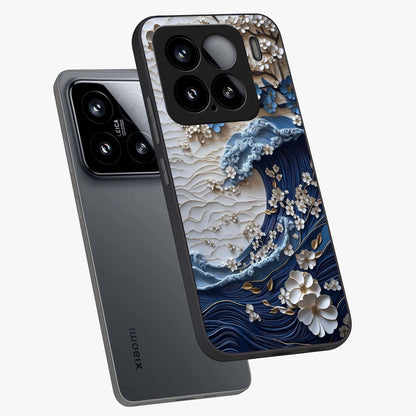 Floral Wave Origami Glass Case displayed in angled mockup highlighting geometric origami flower design with modern aesthetic style.
