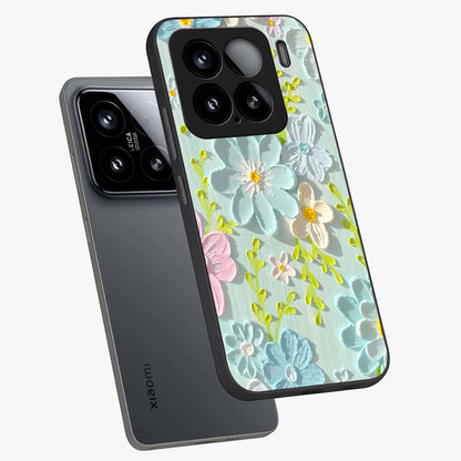 Frosted Petal Garden Glass Case displayed in angled mockup highlighting delicate flower petal design with calm garden aesthetic.
