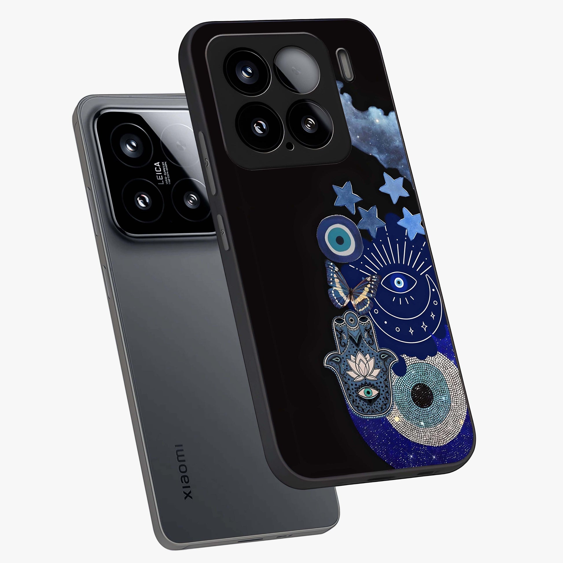 Galactic Charm Cluster Glass Case displayed in angled mockup highlighting luminous galaxy inspired design with dreamy aesthetic.