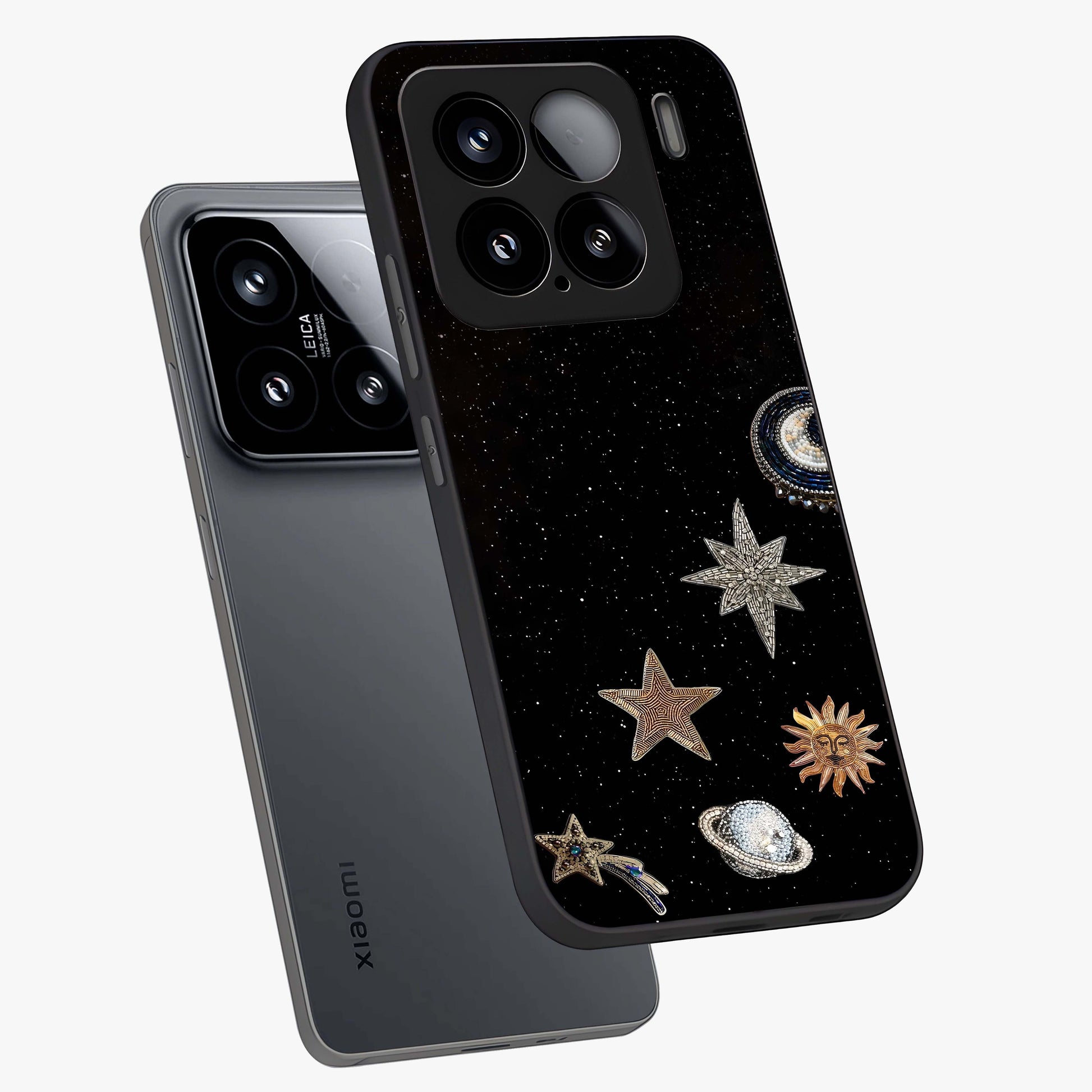 Galactic Charm Glow Glass Case displayed in angled mockup highlighting luminous galaxy inspired design with dreamy aesthetic.