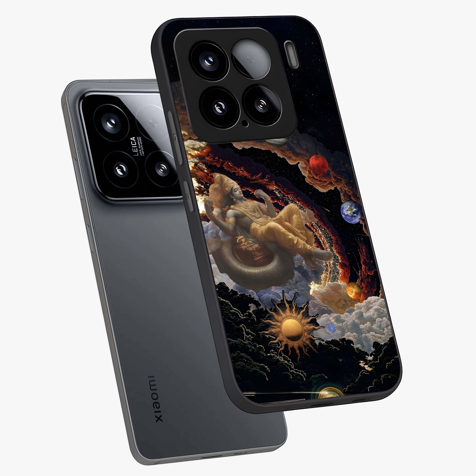 Galactic Divine God Glass Case displayed in angled mockup highlighting powerful celestial deity illustration with galactic aesthetic.