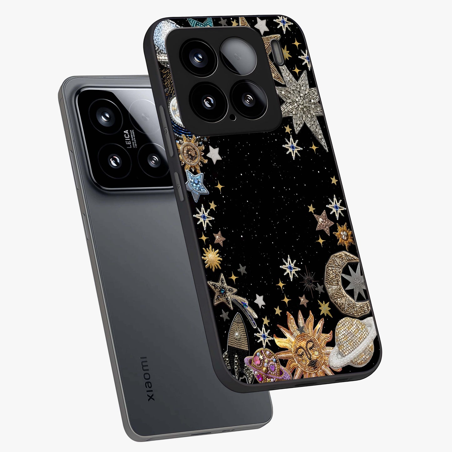 Galactic Jewel Stars Glass Case displayed in angled mockup highlighting shining celestial star design with cosmic aesthetic style.