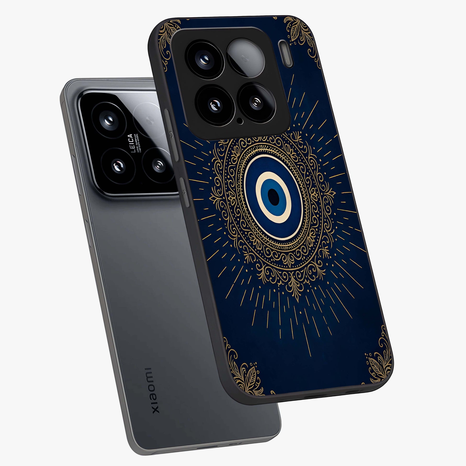 Golden Celestial Charm Glass Case displayed in angled mockup highlighting sparkling cosmic charm design with celestial aesthetic.