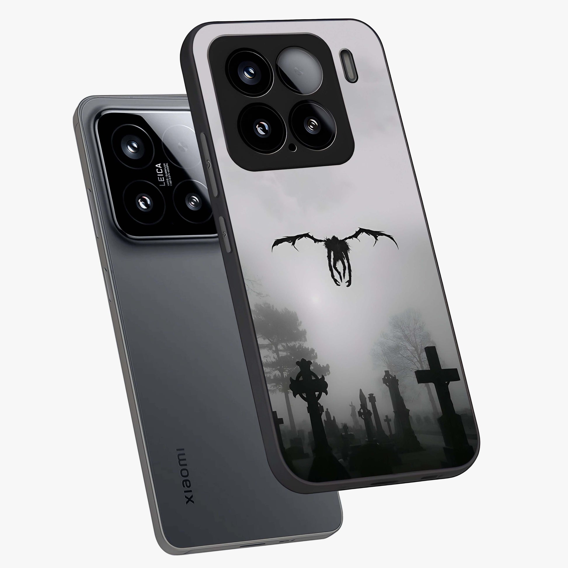 Graveyard Shadow Descent Glass Case displayed in angled mockup highlighting eerie shadow illustration with gothic aesthetic.