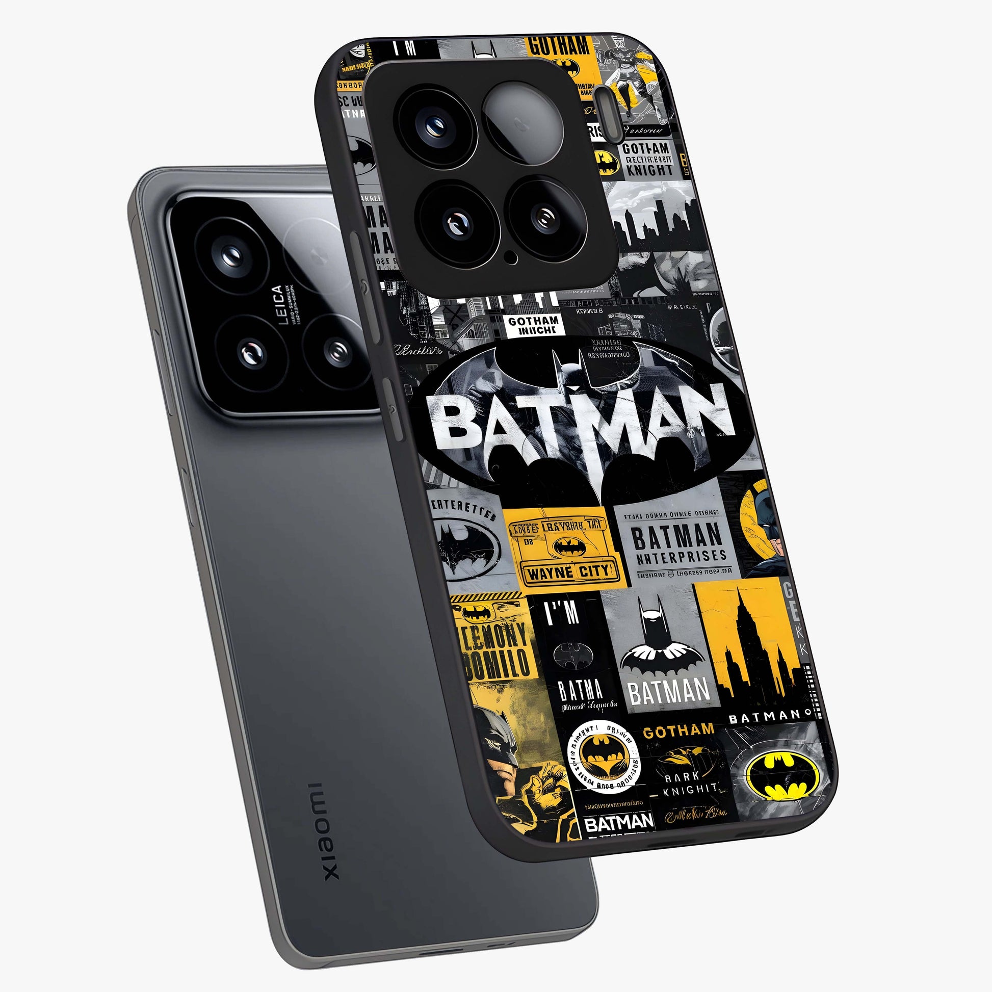 Knight Gotham Rise Glass Case displayed in angled mockup highlighting powerful knight silhouette design with dramatic aesthetic.