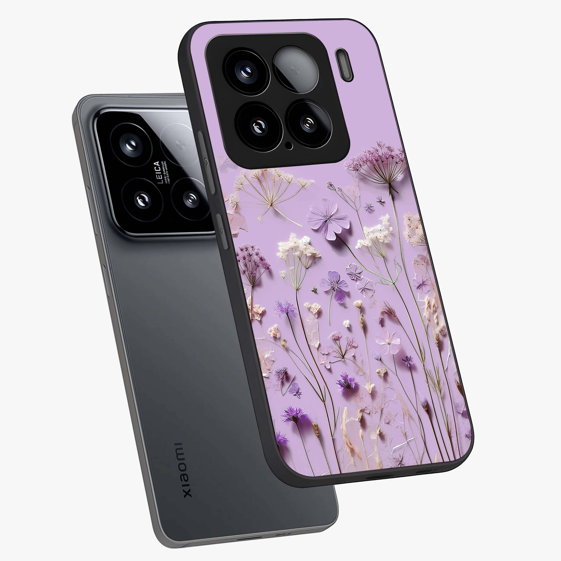 Lavender Blossom Dream Glass Case displayed in angled mockup highlighting dreamy lavender flower design with calming aesthetic style.