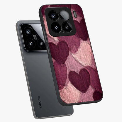 Layered Paper Hearts Glass Case displayed in angled mockup highlighting creative paper craft heart design with romantic aesthetic.