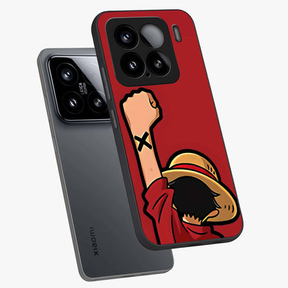 Luffy X Spirit Glass Case displayed in angled mockup highlighting powerful anime design with energetic action aesthetic.