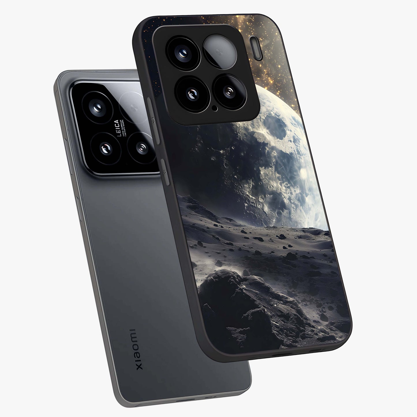 Lunar Horizon Glow Glass Case displayed in angled mockup highlighting celestial moon design with dreamy night aesthetic.