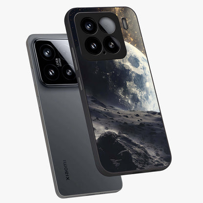 Lunar Horizon Glow Glass Case displayed in angled mockup highlighting celestial moon design with dreamy night aesthetic.