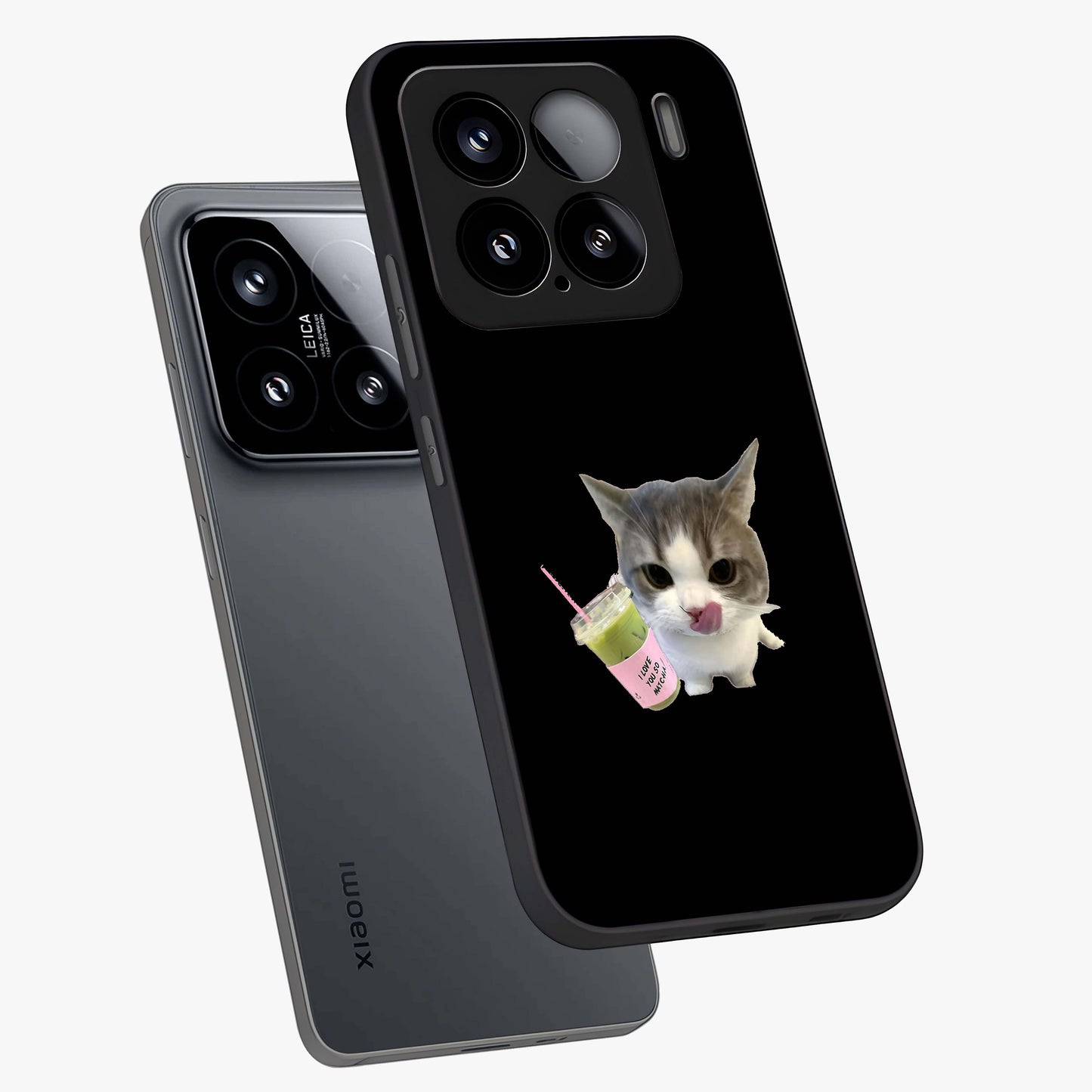 Matcha Cat Style Glass Case displayed in angled mockup highlighting playful feline design with pastel matcha aesthetic.