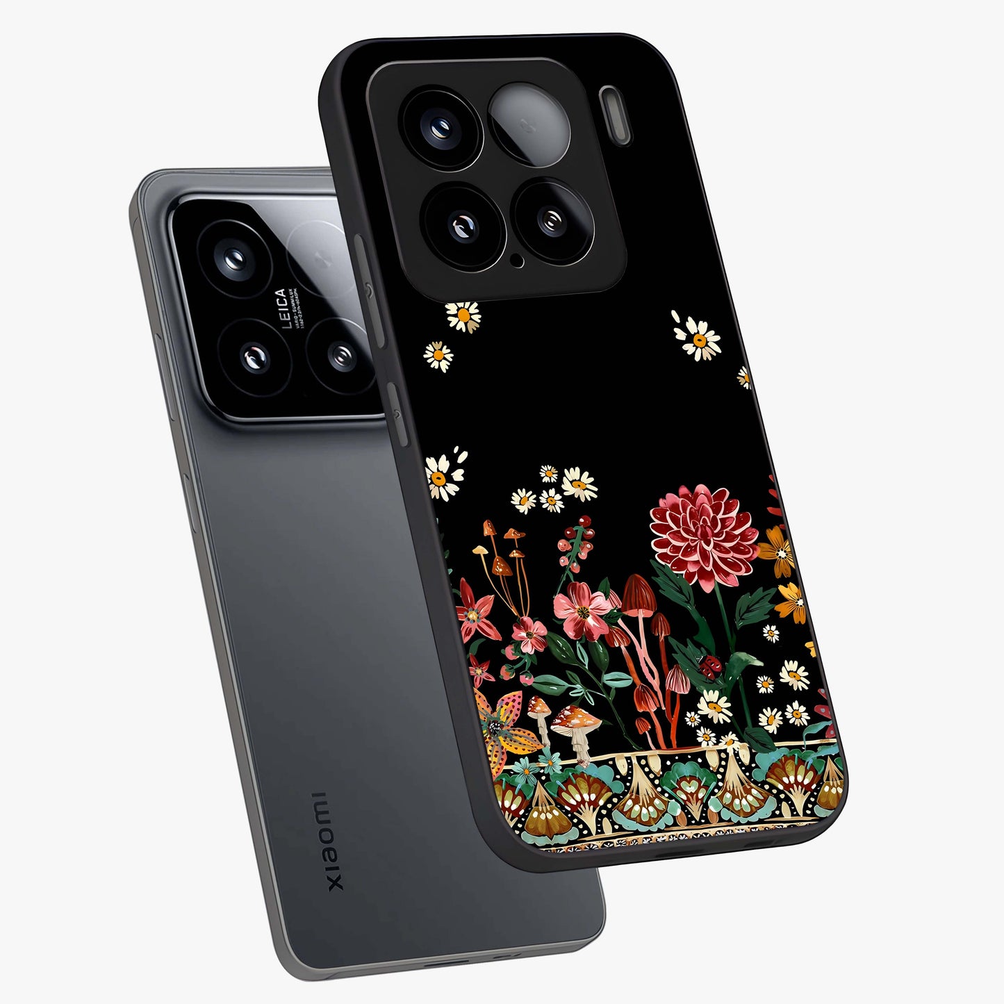 Midnight Bloom Pattern Glass Case displayed in angled mockup highlighting elegant flower design with midnight aesthetic style.