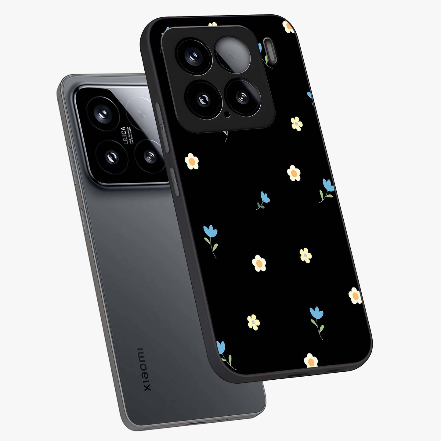 Minimal Petal Whispers Glass Case displayed in angled mockup highlighting delicate petal design with clean minimal aesthetic.