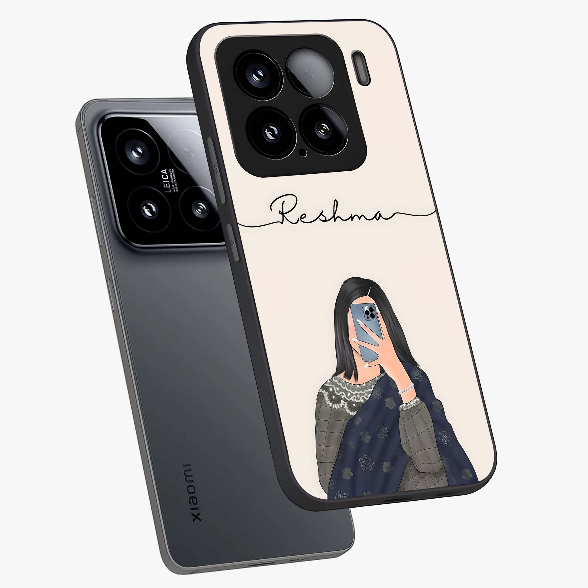 Mirror Mood Muse With Custom Name Glass Case displayed in angled mockup highlighting aesthetic mirror inspired design with custom name feature.