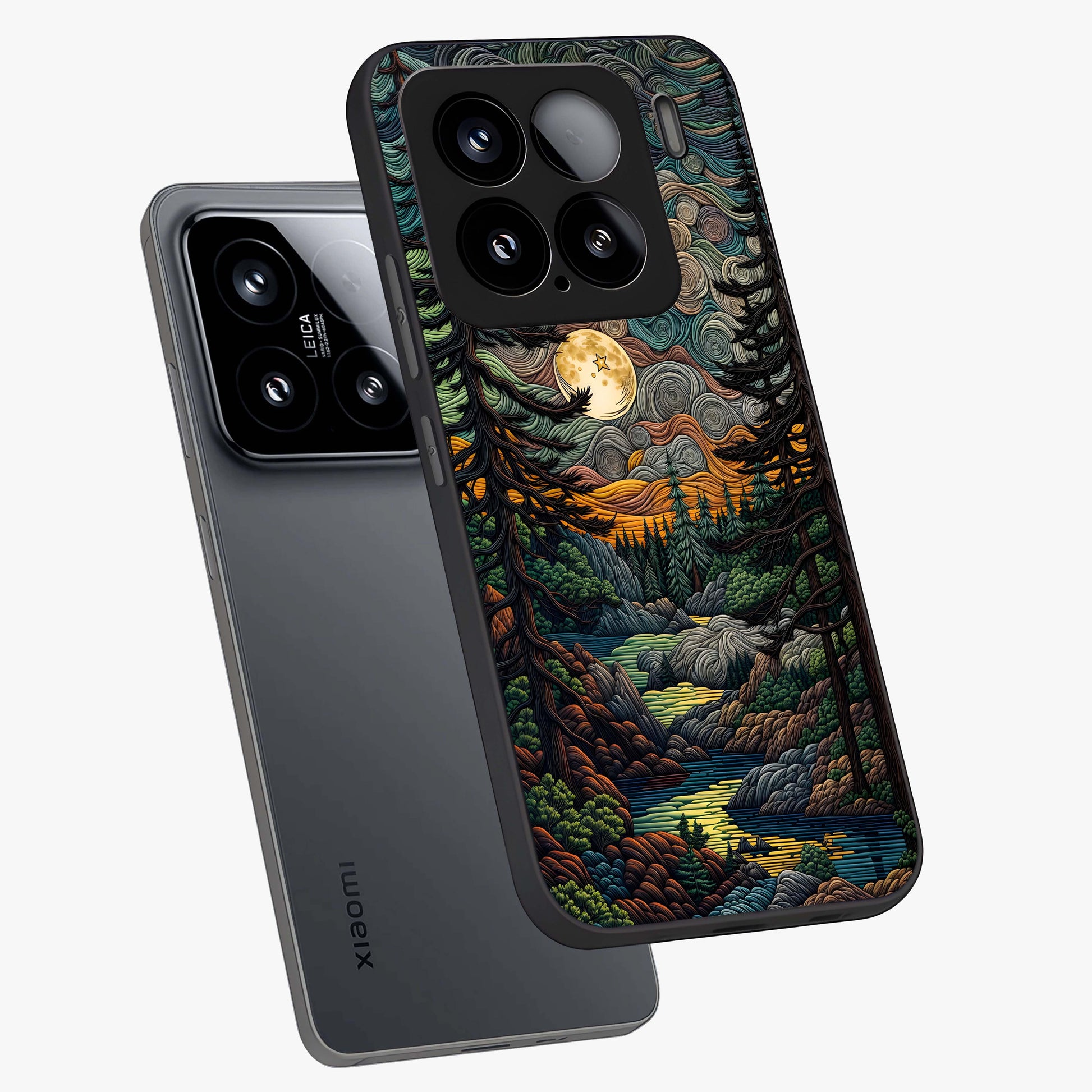 Moonlight Forest Dream Glass Case displayed in angled mockup highlighting dreamy forest design with glowing moon aesthetic.