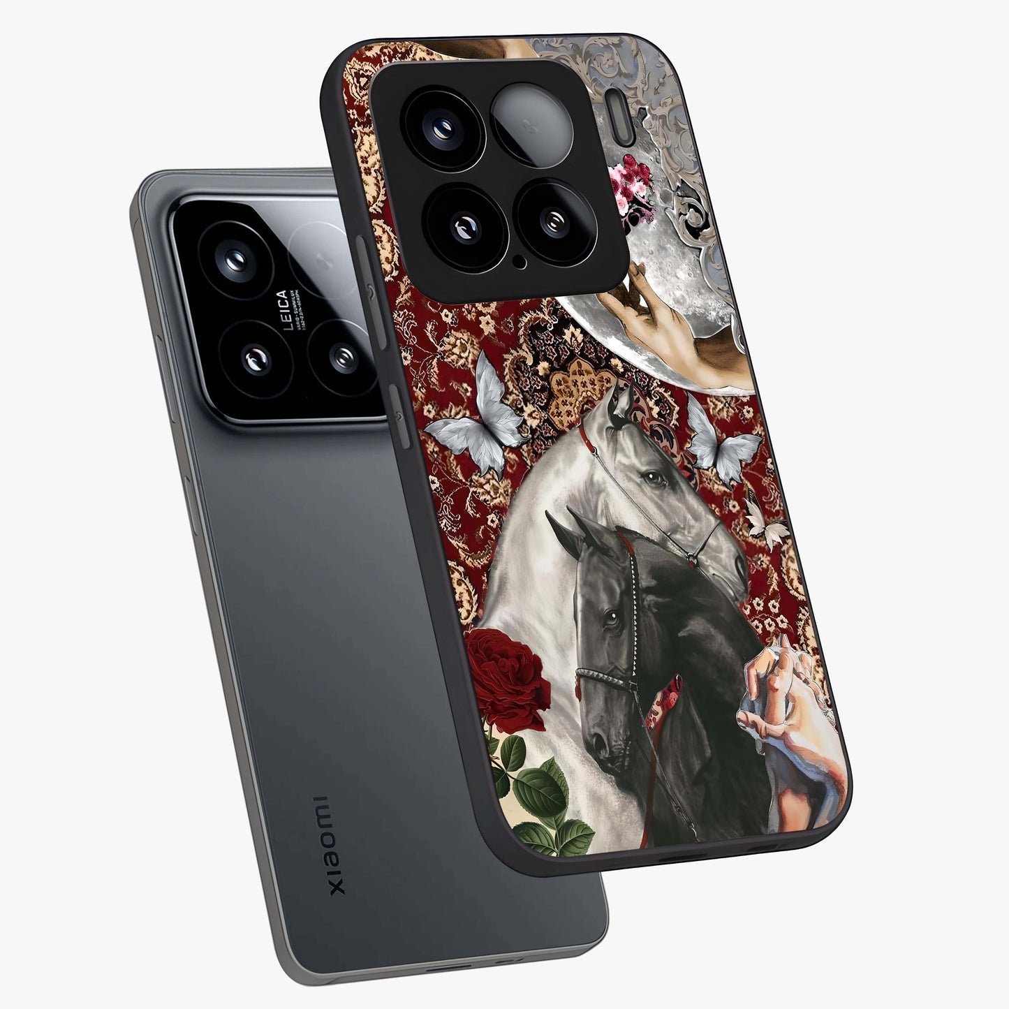 Moonlit Royal Stallion Glass Case displayed in angled mockup highlighting powerful stallion illustration with royal night aesthetic.