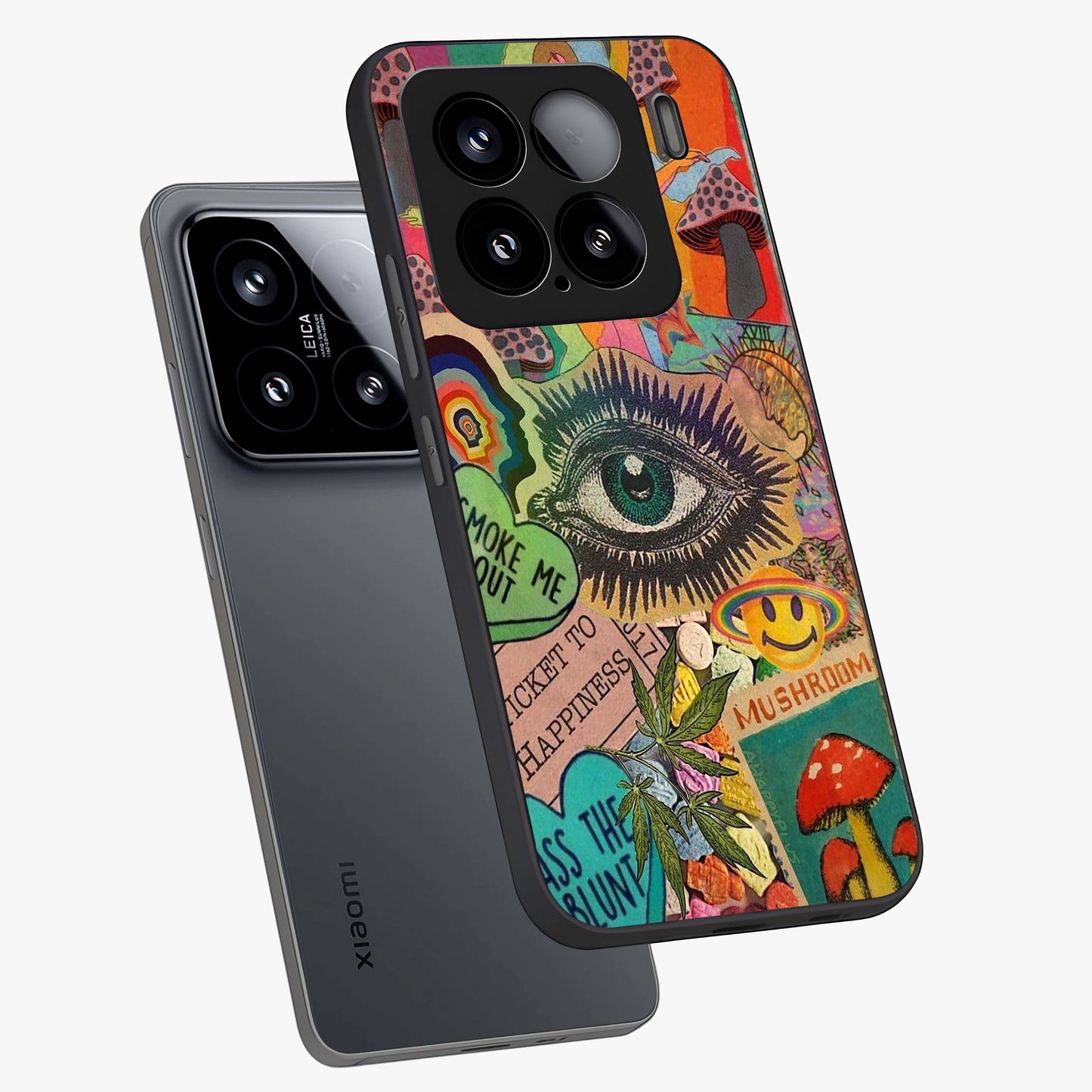 Mystic Eye Wonderland Glass Case displayed in angled mockup highlighting magical eye illustration with dreamy aesthetic.