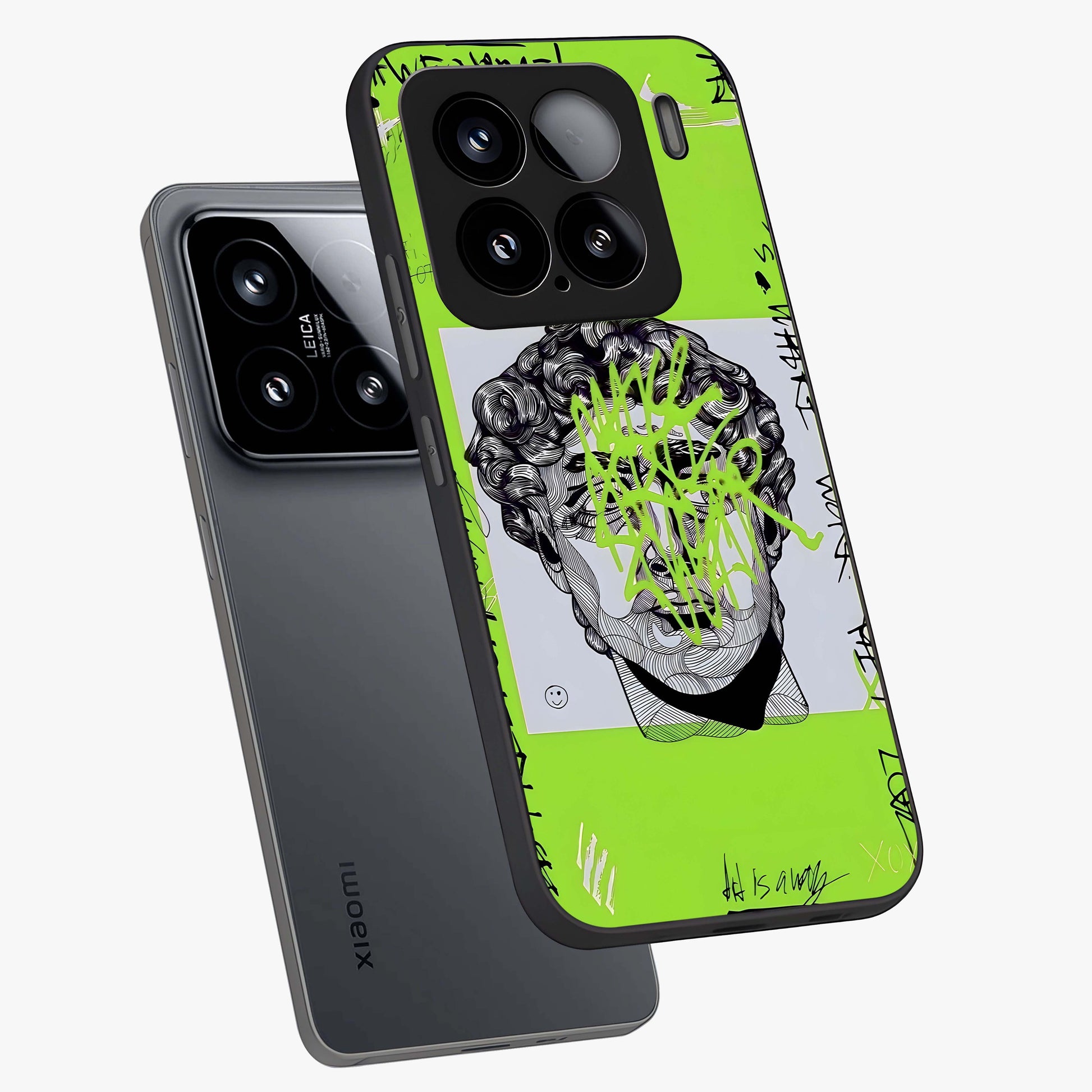 Neo Graffiti Rebellion Glass Case displayed in angled mockup highlighting urban street art design with rebellious aesthetic.