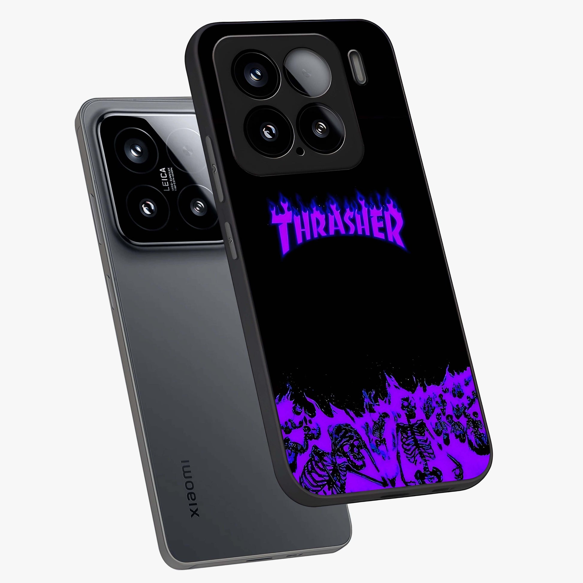 Neon Flame Riot Glass Case displayed in angled mockup highlighting glowing flame design with vibrant neon aesthetic.