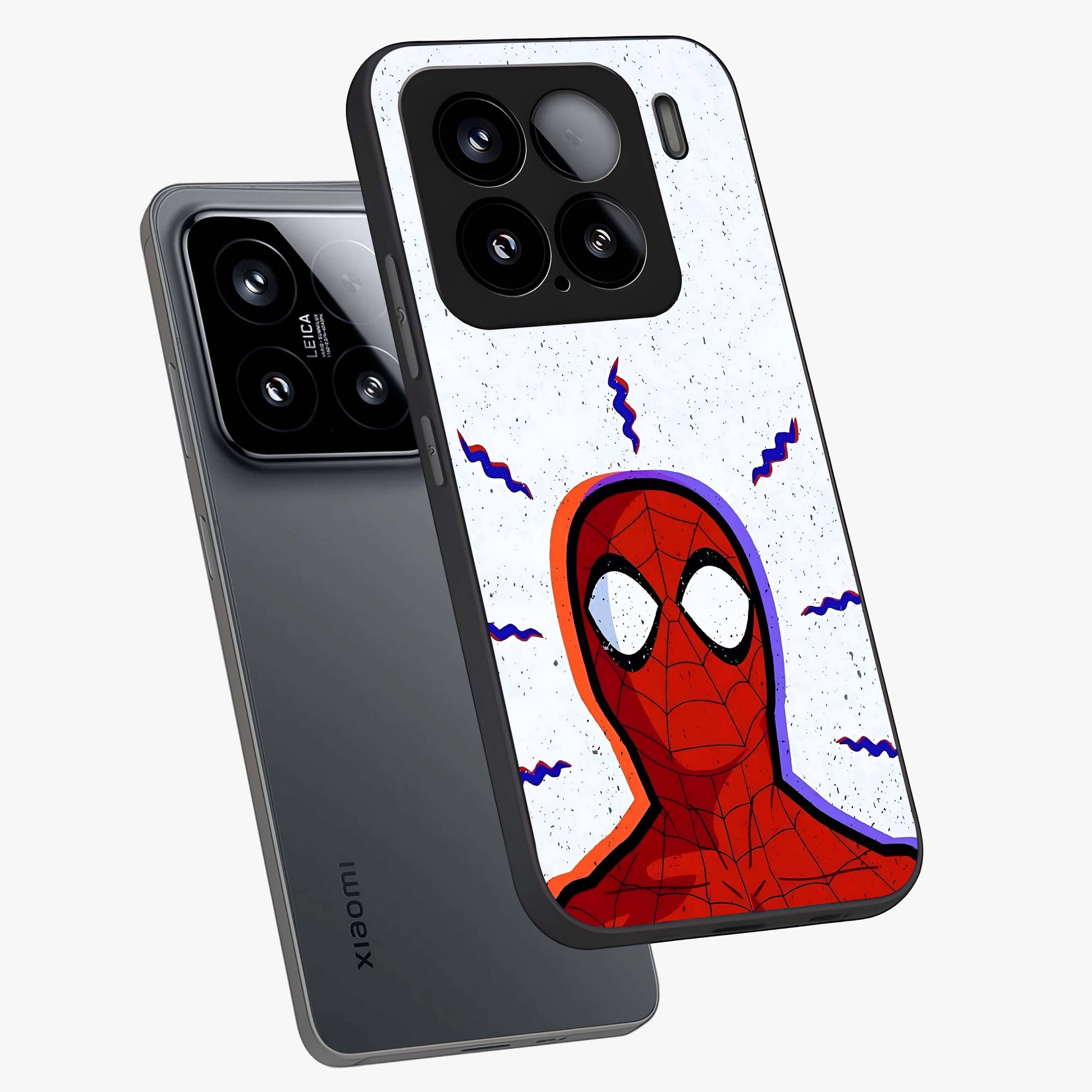 Omg Spiderman Glass Case displayed in angled mockup highlighting dynamic hero illustration with action comic aesthetic.