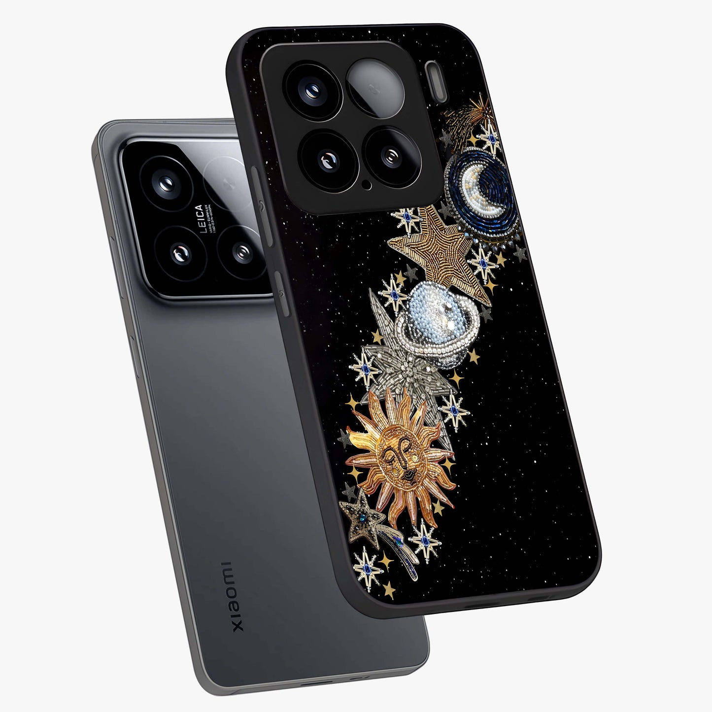 Pearls Universe Object Glass Case displayed in angled mockup highlighting celestial pearl design with dreamy aesthetic.