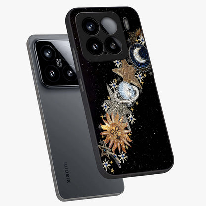 Pearls Universe Object Glass Case displayed in angled mockup highlighting celestial pearl design with dreamy aesthetic.