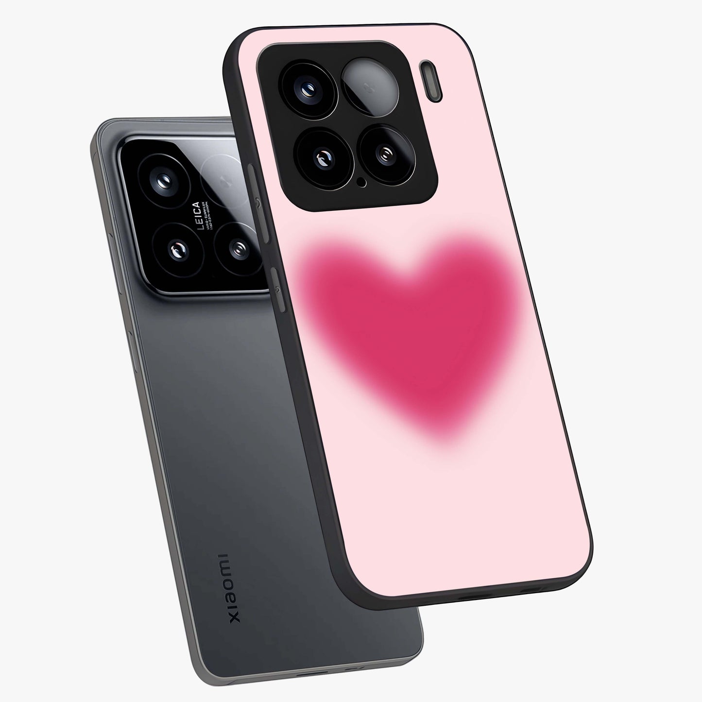 Pink Aura Heart Glass Case displayed in angled mockup highlighting vibrant pink heart design with dreamy aura aesthetic.