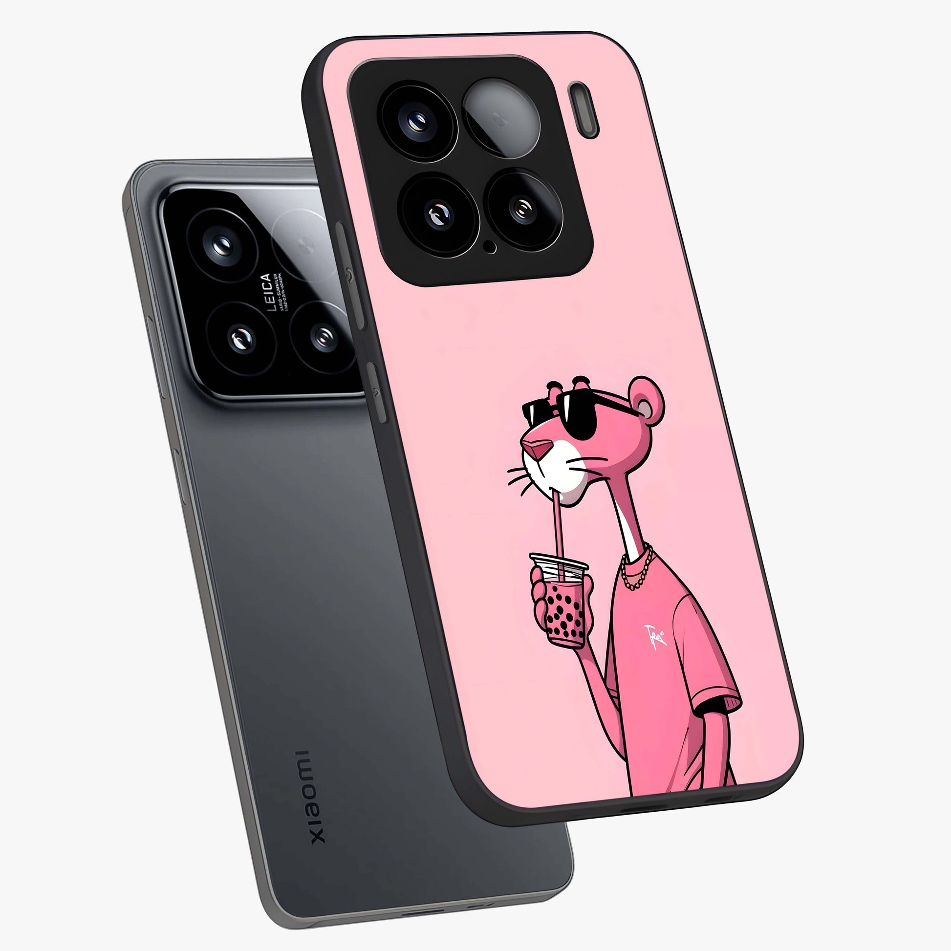 Pink Panther Glass Case displayed in angled mockup highlighting playful cartoon character design with vibrant pink aesthetic.
