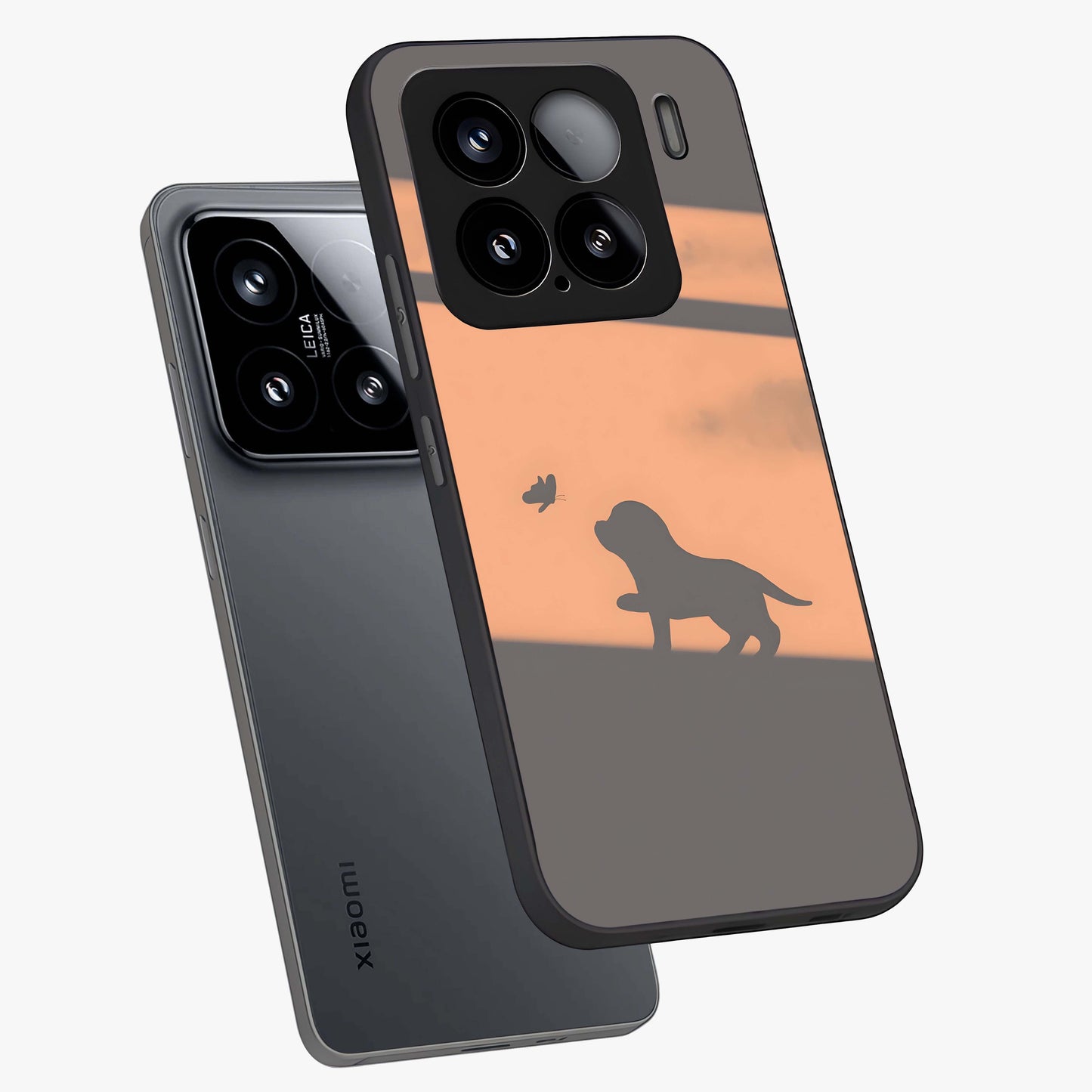 Puppy Shadow Art Glass Case displayed in angled mockup highlighting playful dog illustration with artistic shadow aesthetic.