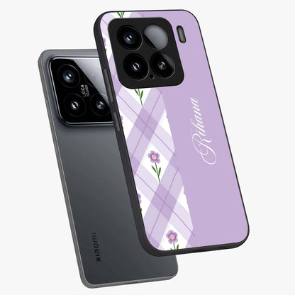 Purple Diamond Floral Glass Case displayed in angled mockup highlighting elegant purple flower design with decorative pattern.